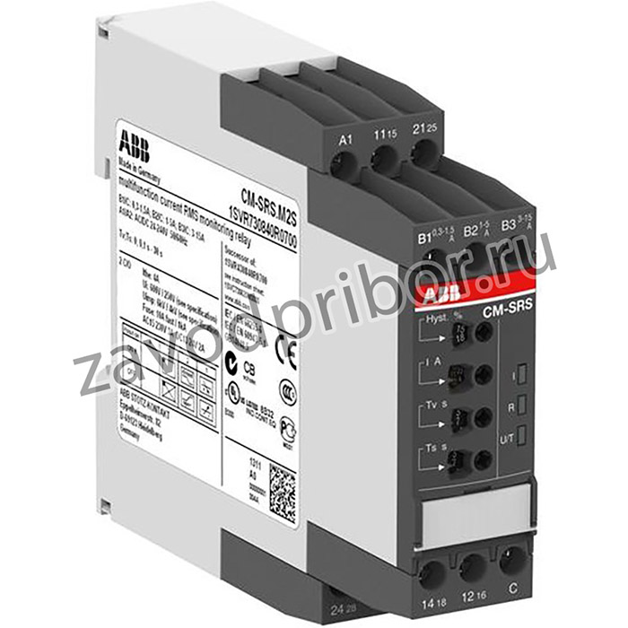 ABB Однофазное реле контроля тока CM-SRS.M1S многофункц. (диапаз. изм. 3- 30мА, 10-100мA, 0.1-1A) питание 24-240В AC/DC, 1ПК, винт.клеммы