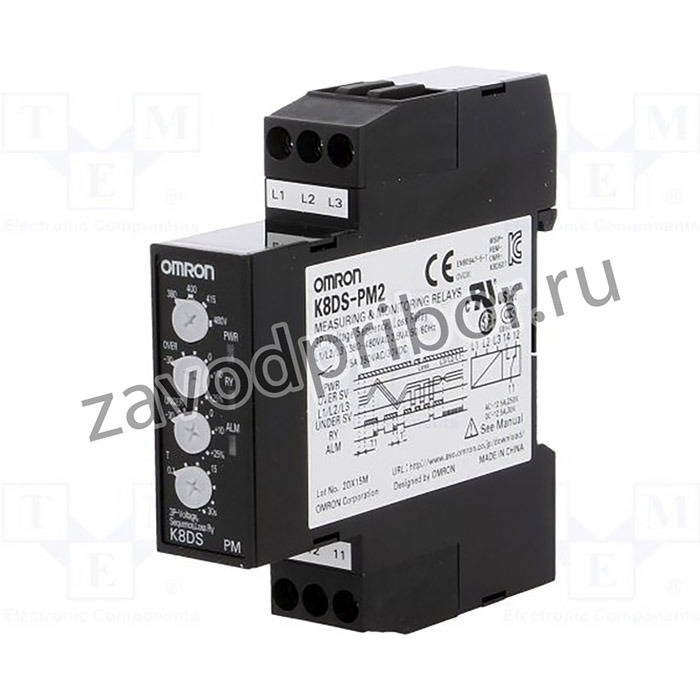 K8DS-PZ2, Модуль: реле контроля напряжения, DIN, SPDT, 250ВAC/5А, 0,1-30с