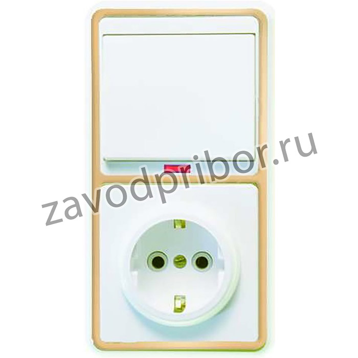 Блок БКВР-056 Бэлла (1-кл. выкл. с подсветкой + розетка с заземл.) зол. Кунцево 5822
