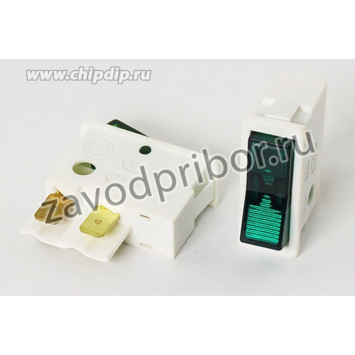 Переключатель клавишный, контакты 4T, 6А, ON-OFF, подсветка белая/ILзеленая, ВК42