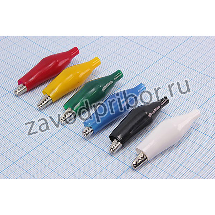 WD027/W, Зажим "крокодил" с изолятором, 10А, L42.5мм, белый; зажим "крокодил" L 42,5x35,5x3,5\ 10А\обж\\изол бел