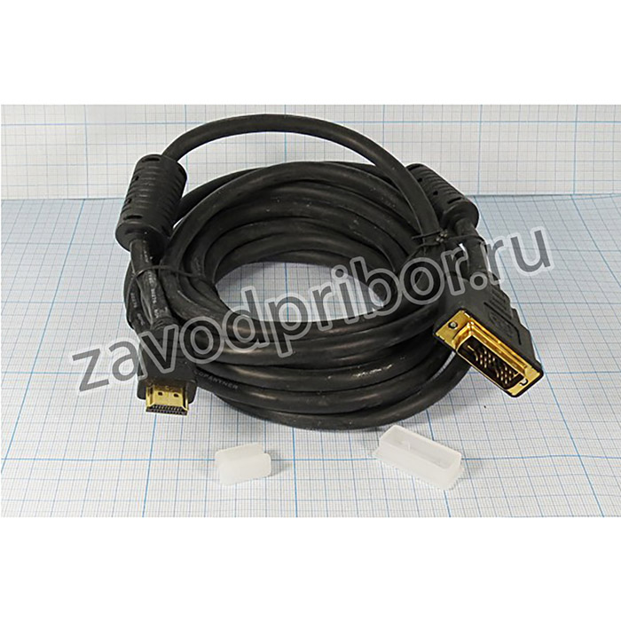 Шнур штекер HDMI-штекер DVI\ 3,0м\Au/пл\чер\ фильтр\PREMIER; шнур шт HDMI-шт DVI\ 3,0м\Au/пл\чер\ фильтр\PREMIER