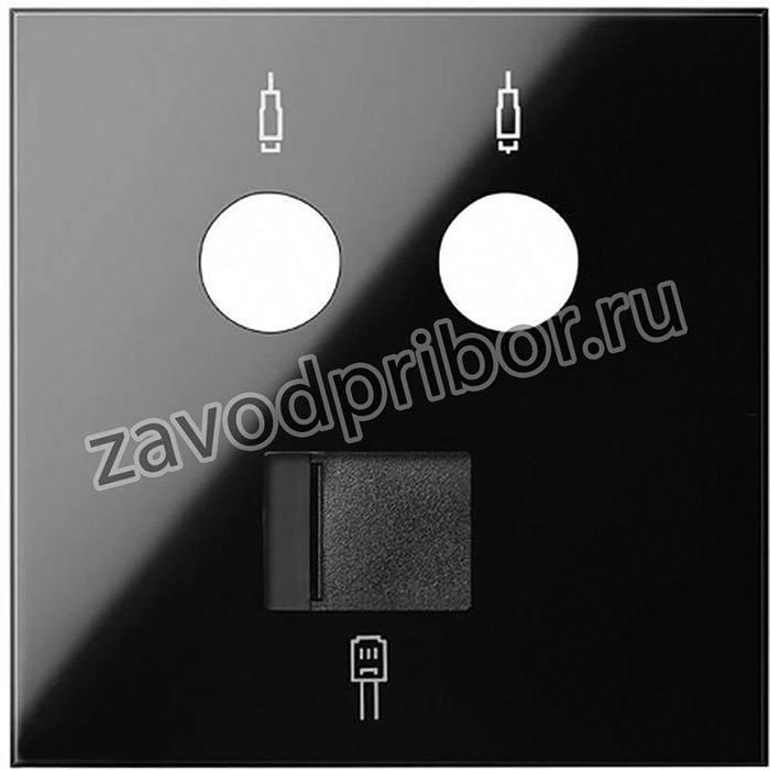 Simon 100 Черный глянец Накладка розетки комбинированной R-TV+SAT + RJ45