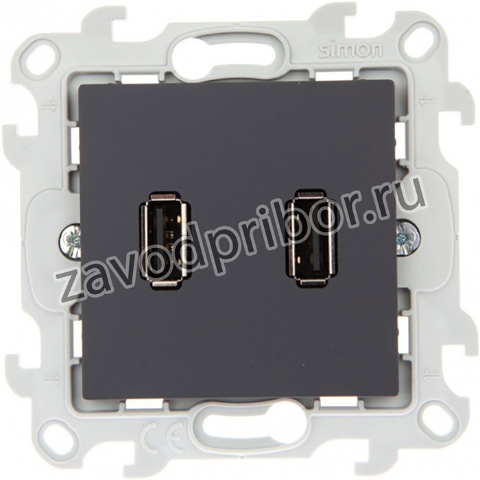 Simon 24 Графит Коннектор 2хUSB 2.0 тип A