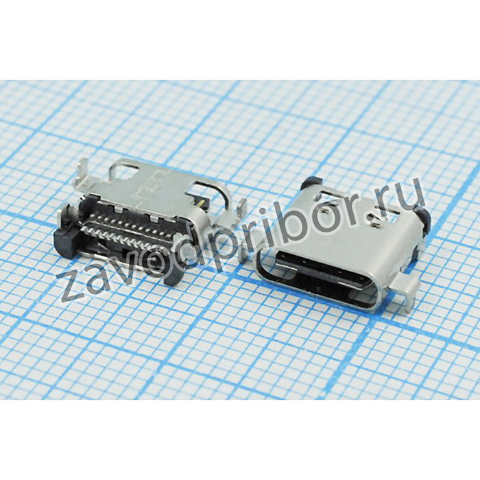 Гнездо USB 3.1, Тип C, 24 контакта, SMD на плату; гн USB \C 3,1\24P4C\плат\ \\USB3,1TYPE-C 24PF-029