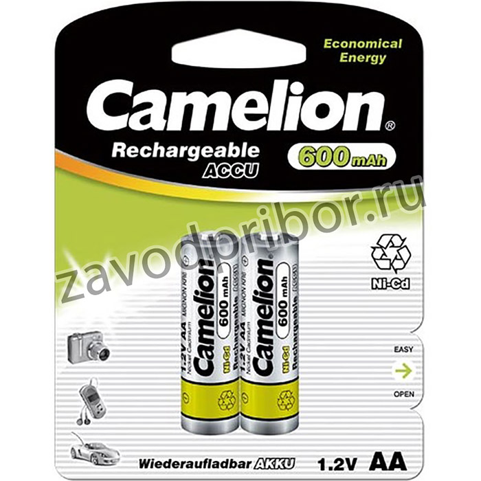 Camelion AA- 600mAh Ni-Cd BL-2 (NC-AA600BP2, аккумулятор,1.2В)