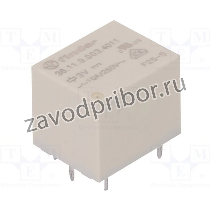 36.11.9.003.4011, Реле: электромагнитное, SPDT, Uобмотки: 3ВDC, 10A/250ВAC, 15А, 25Ом