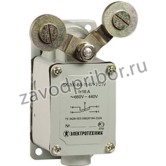 ET511641, Выключатель концевой ВК-200-БВ-11-67У2-21, V-образный рычаг с роликом на каждом плече, без сальника, ход вправо, cамовозврат, ступ
