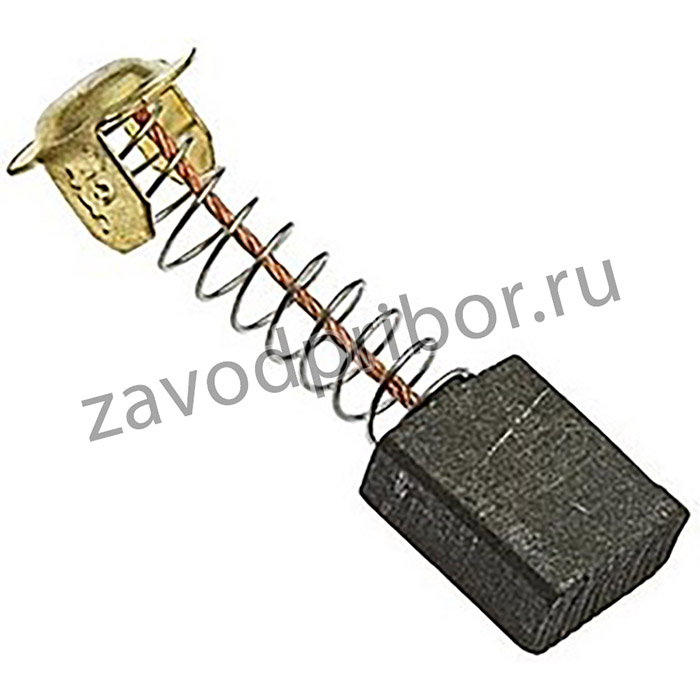 BRUSH 7X13X16 SPRING, Щетка графитовая для электродвигателя, медный провод на пружине, контакт латунь