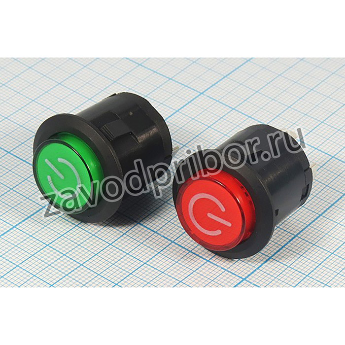 Включатель кнопочный OFF-(ON) зелёный с подсветкой SPST, OFF-(ON), 12В/6А; ПКн\ 12\ 6,0\OFF-(ON)\d22\ ILзел\3C\PBS-422BD12V\