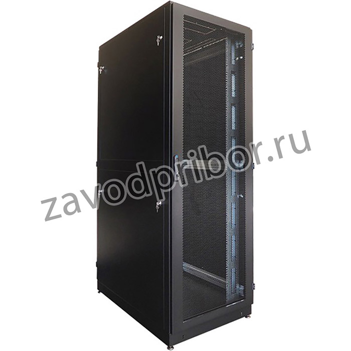 Шкаф Шкаф серверный напольный 42U (600 1200) дверь перфорированная, задние двойные перфорированные, цвет черный