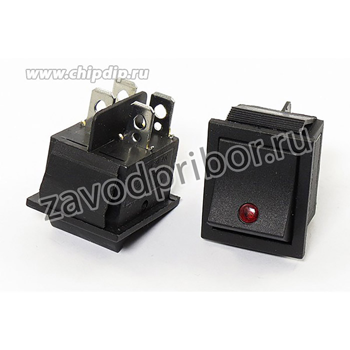 Переключатель клавишный, контакты 4T, 15А, ON-OFF, подсветка черная/IL светодиодная красная, SC767d