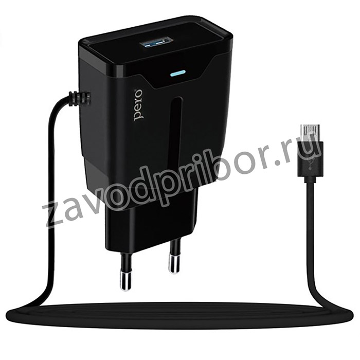 Зарядное устройство сетевое PERO TC04 1USB 2.1A + MICRO-USB CABLE черный