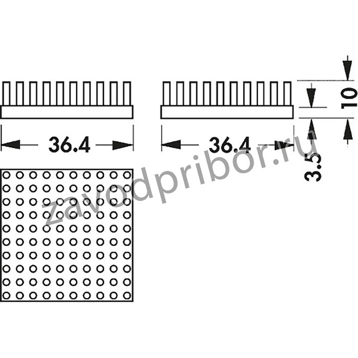 ICKS36X36X10, Радиатор, LED, L: 36мм, W: 36мм, H: 10мм, 4,7К/Вт