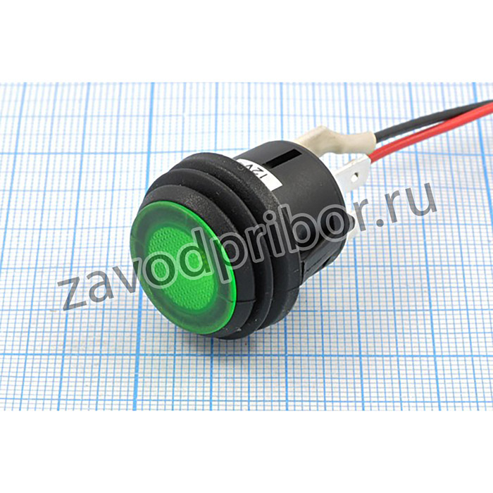 Переключатель кнопочный, d20, 12В, 10А, OFF-(ON), ILкрасный, контакты 4T, R13-527C2L