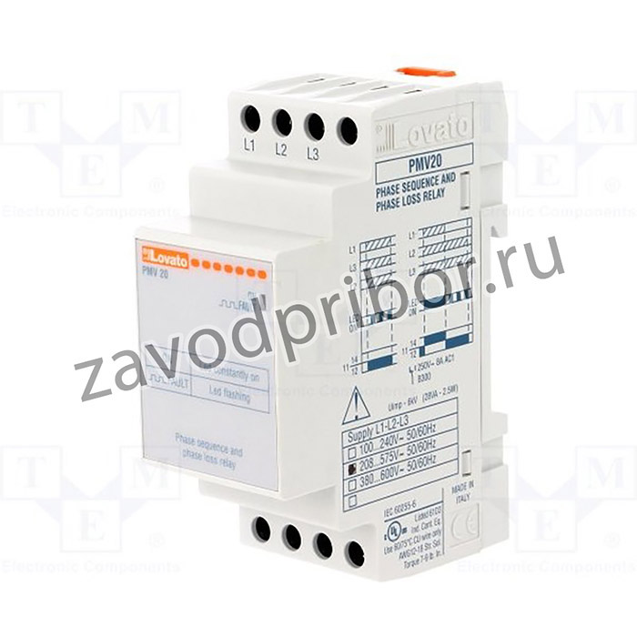 PMV20A575, Модуль: реле контроля напряжения, DIN, SPDT, 250ВAC/8А, 60мс