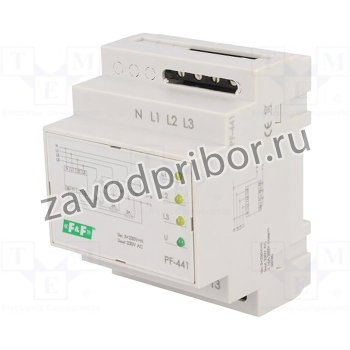 PF-441, Модуль: реле контроля напряжения, DIN, Выводы: винтовые клеммы
