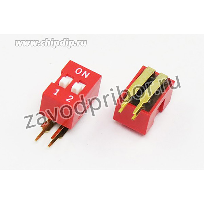 Переключатель DIP-02, контакты 4P, шаг 2.54, переключение ON-OFF, угловой, DA-02