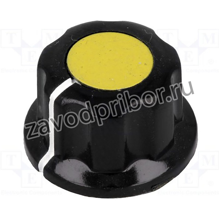 G19-YL, Ручка, с юбкой, бакелит, dоси: 6,35мм, d16,5x11мм, винтом, желтый