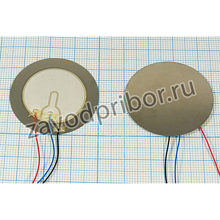 Пьезоэлектрическая диафрагма на нержавеющей основе 35x0.56мм с гибкими выводами 97мм и защитой точек пайки ; пб 35x0,56\\E\ 3,2\3L97\AW4E35G