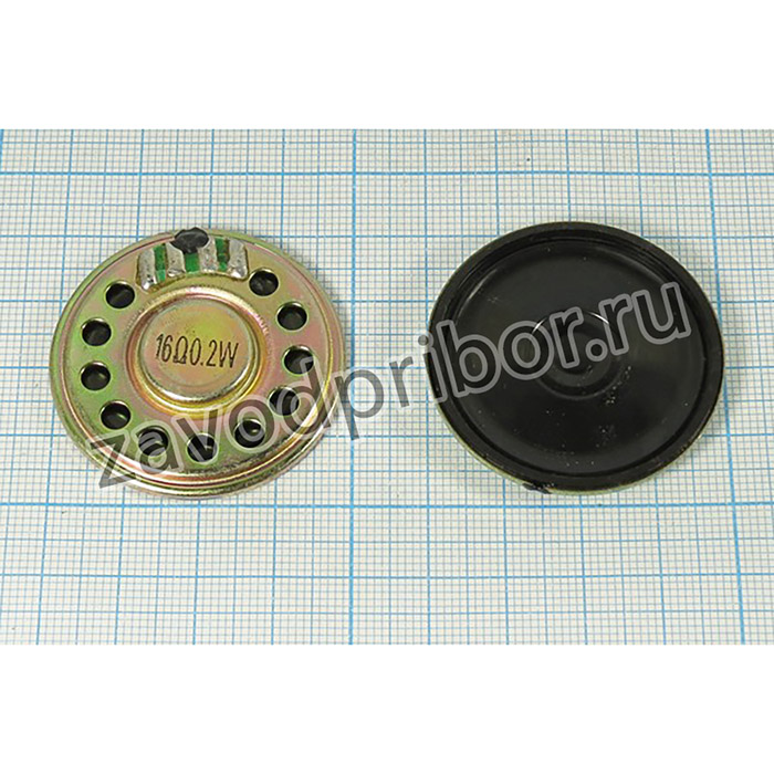 Динамик диаметр 40мм, толщина 6мм, 16 Ом, 0.2 Вт; дин 40x 6\ 16\0,20\мет/пл\2C\ YDB40-12-16\(0,2W 16