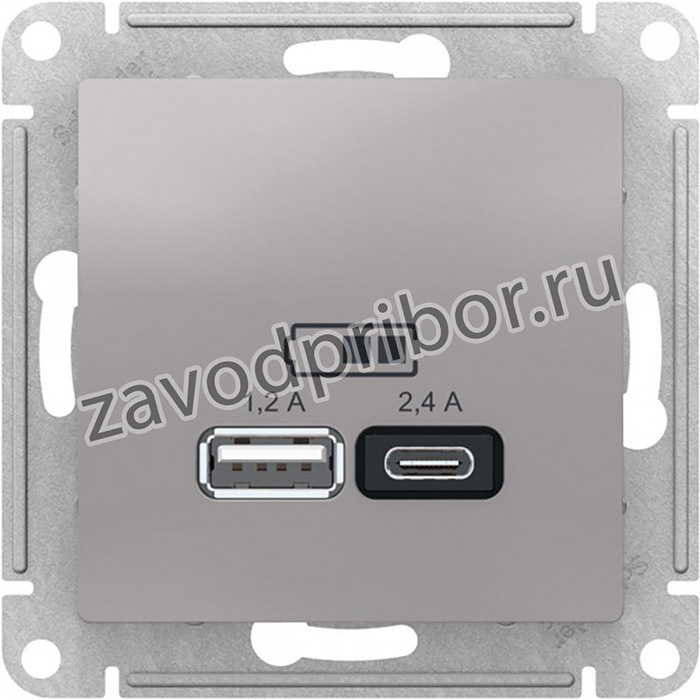 Systeme Electric AtlasDesign Алюминий USB A+С, 5В/2,4А, 2х5В/1,2А, механизм
