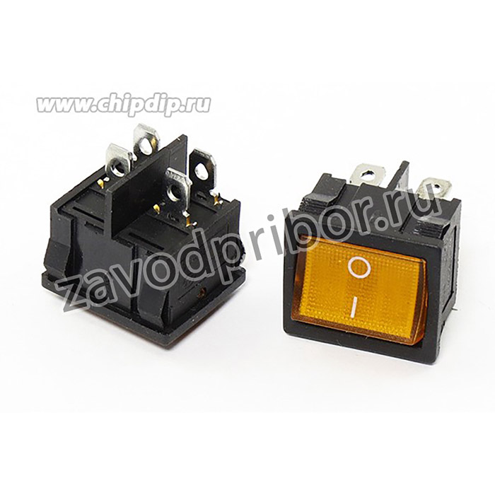 Переключатель клавишный, контакты 4T, 6А, ON-OFF, подсветка черная/ILжелтая, MIRS201-4
