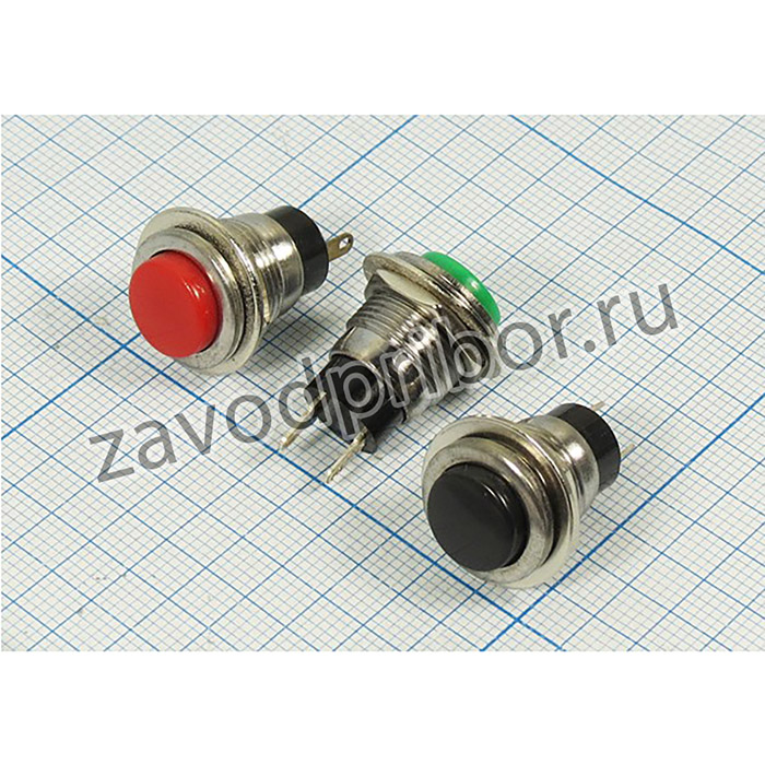 Переключатель кнопочный, d12, 220В, 1.0А, OFF-(ON), красный, контакты 2C, DS-318