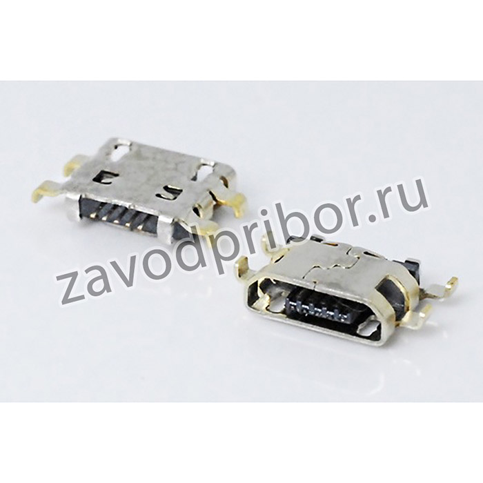 Разъем microUSB розетка, тип B, контакты 5C4HP, на плату, угловой, SMD, microUSBB5SAD12