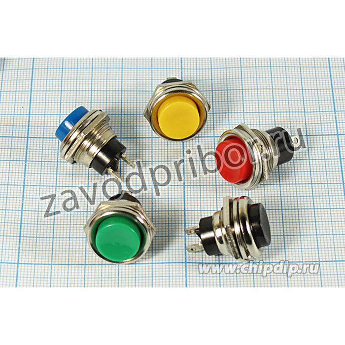 Переключатель кнопочный, d16, 220В, 2.0А, ON-(OFF), синий, контакты 2C, PBS-26C