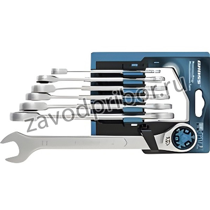 14859, Набор ключей комбинированных трещоточных, СRV, 7 шт., 8- 19мм// Gross