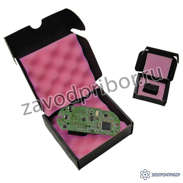 25-402-0105 — антистатическая картонная коробка с розовым поролоном (полиуретаном) внутри снизу и сверху