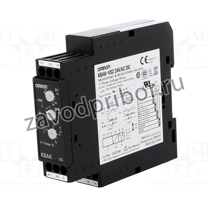 K8AK-VS2-24, Модуль: реле контроля напряжения, Uпит: 24ВAC, DIN, SPDT, 0,1-30с