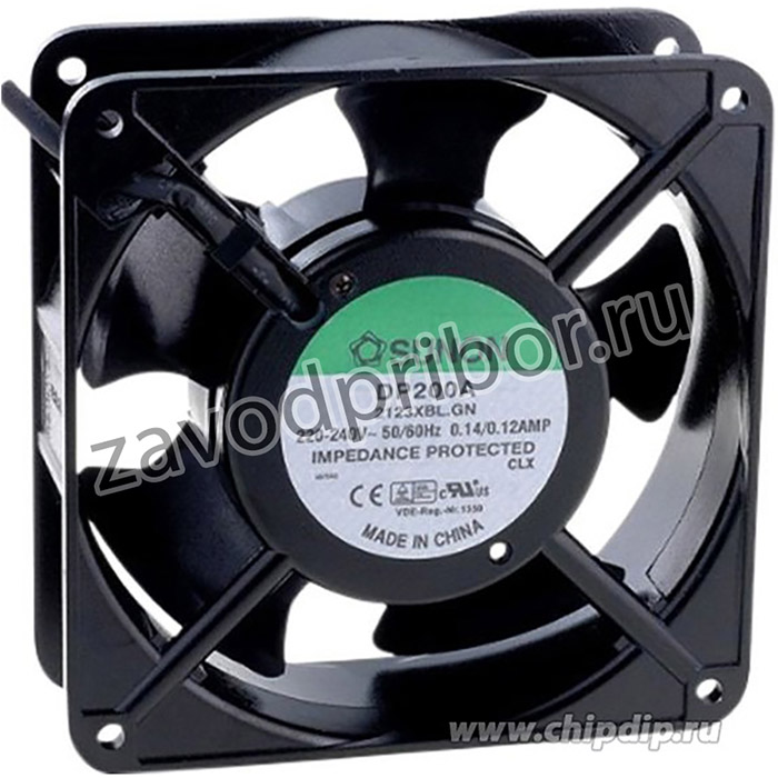 DP200A2123XBL.GN, Вентилятор осевой, 230В AC, 120x120x38мм, подшипник качения, 165 (±10%) куб.м/ч, 45дБА