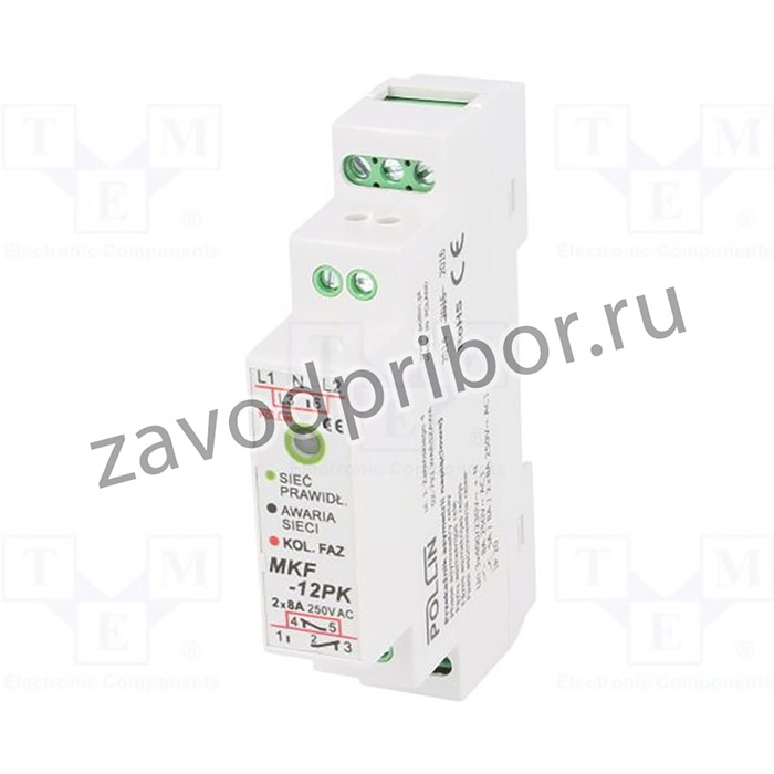 MKF-12PK, Модуль: реле контроля напряжения, DIN, DPDT, 250ВAC/8А