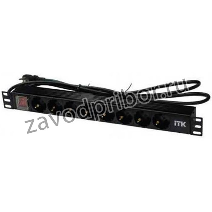 Блок розеток ITK PDU 8 розеток нем. ст, с LED выкл,1U, шнур 2м вилка нем. Ст