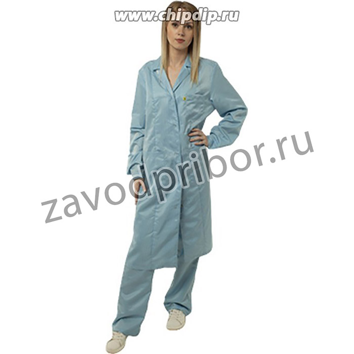 Антистатический халат женский, цвет - белый (тип ткани: A), знак ESD, размер 52-54, Рост 158-164