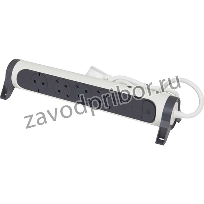Legrand Revolution Комфорт Бело-черный Удлинитель 6x2К+З с выкл., кабель 1,5м, плоские розетки, с ИПМ и защитой от перегрузки, фиксируемый п