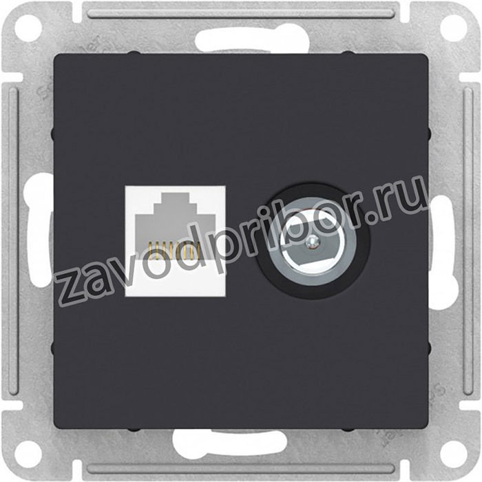 Systeme Electric AtlasDesign Карбон Розетка двойная комп+ТВ, RJ45+TV, кат.5E, механизм