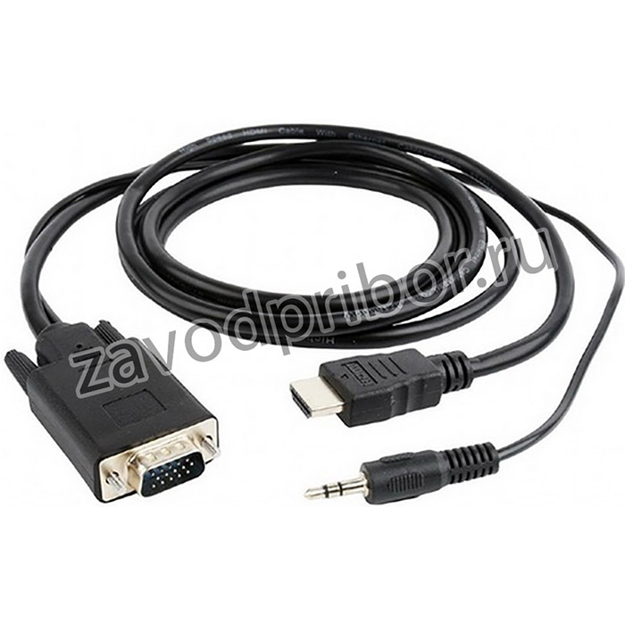 Кабель Cablexpert HDMI-VGA 19M/15M + 3.5Jack, 5м, черный, позол.разъемы, пакет (A-HDMI-VGA-03-5M)