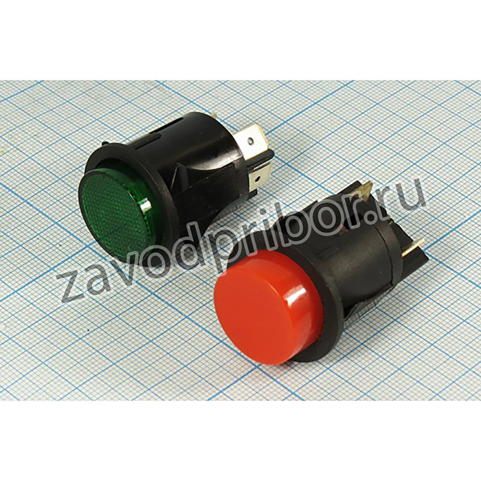Переключатель кнопочный, d23, 220В, 3.0А, OFF-ON, ILзеленый, контакты 4T, PBS-06L