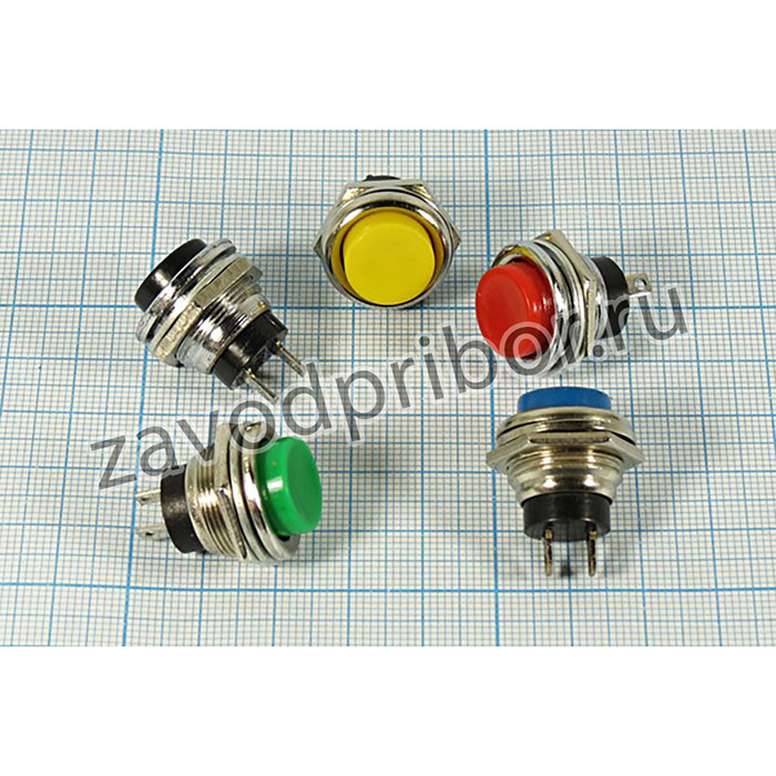 Переключатель кнопочный, d16, 220В, 2.0А, OFF-(ON), синий, контакты 2C, PBS-26B