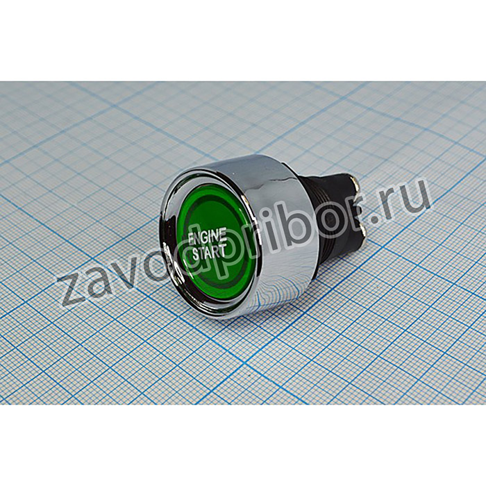 Переключатель кнопочный, d22, 12В, 50А, OFF-(ON), ILзеленый, контакты 3Cвинт, ENGINE START