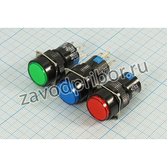 Переключатель кнопочный, d16, 220В, 3.0А, ON-ON, ILкрасный, контакты 5C, AL6Y-A