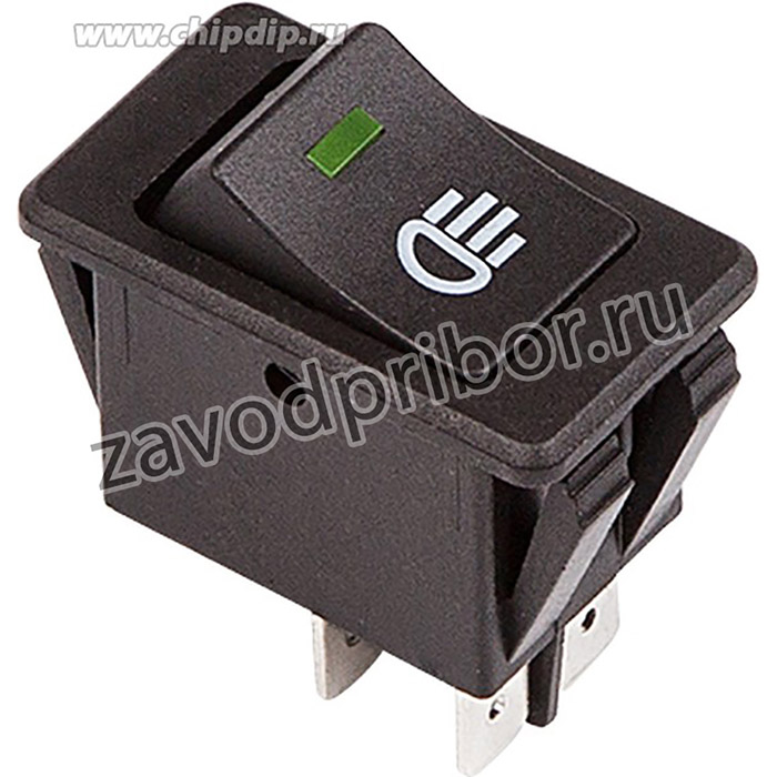 36-4441, Выключатель клавишный 12V 35А (4с) ON-OFF с зеленой LED подсветкой (ASW-17D)