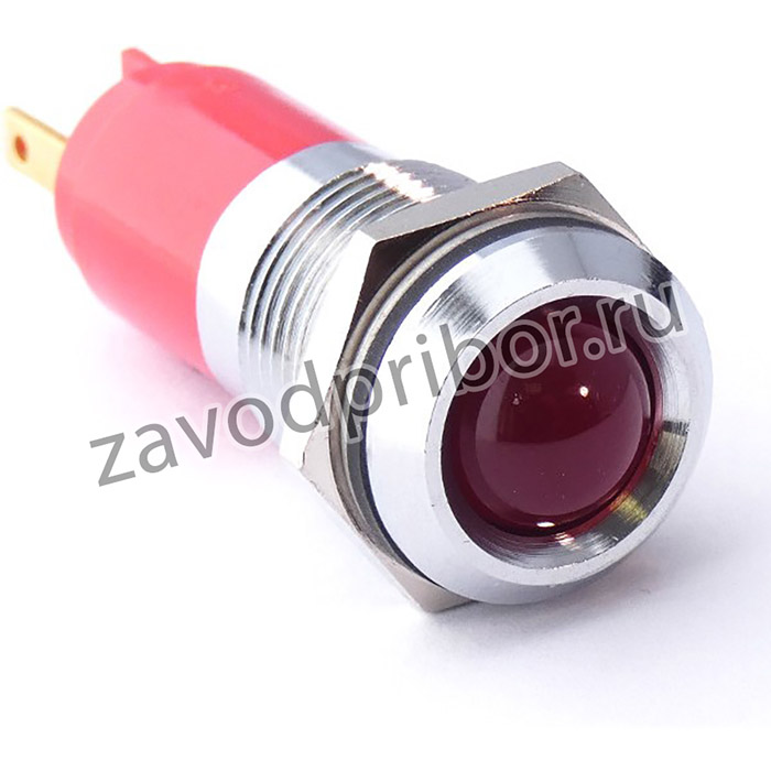 19210253, Светодиодный индикатор в панель, обрамление из матового хрома, Красный, 12 В DC, 14 мм, 20 мА