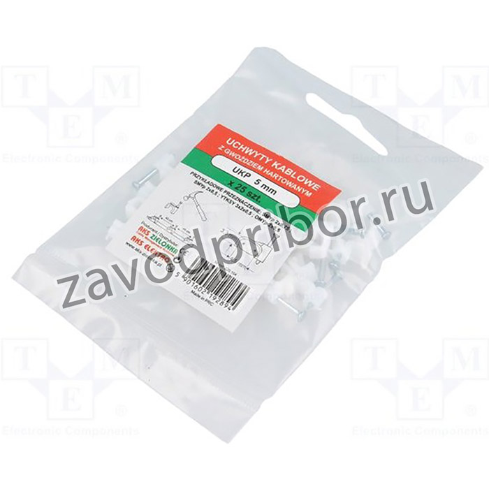 UKP-5-25S, Держатель, белый, Применение на плоский кабель, 25шт, H 5мм