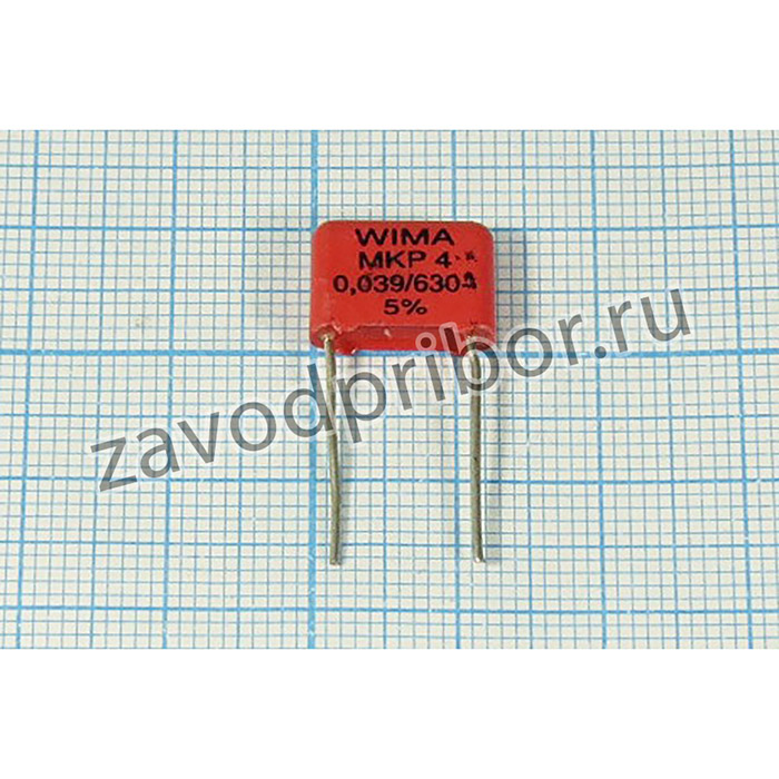 Конденсатор керамический, емкость 0,039мкФ, напряжение 630 В, размер 13x 4x 9, PP, выводы 2P, MKP4