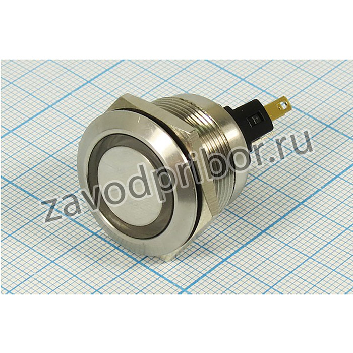 Переключатель кнопочный, d22, 220В, 5.0А, (OFF)-(ON), металлический/ILкрасный, контакты 6C, JS22F11