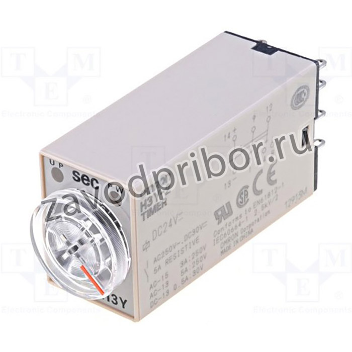 H3Y-2 DC24 30S, Реле времени, 1-30с, DPDT, 250ВAC/5А, 24ВDC, панелька, -10-50°C